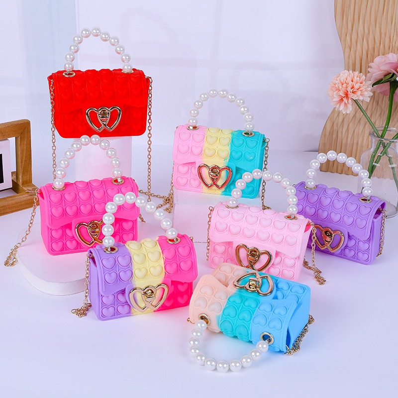 Party Games Mini - กระเป๋าซิลิโคน Love Bubble Jelly, กระเป๋าป๊อปเปอร์ลดความดัน, กระเป๋าถือ
