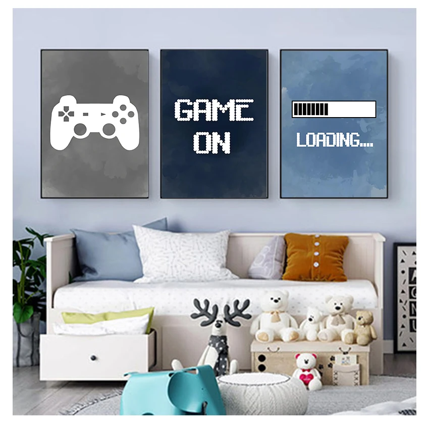 Party Games Children - ของตกแต่งผนังห้องเด็กผู้ชาย, โปสเตอร์งานเลี้ยงเกมมิ่ง, ของขวัญสำหรับเด็กผู้ชาย, ของตกแต่งห้องเกมมิ่ง, ภาพศิลปะวิดีโอเกมบนผืนผ้าใบ