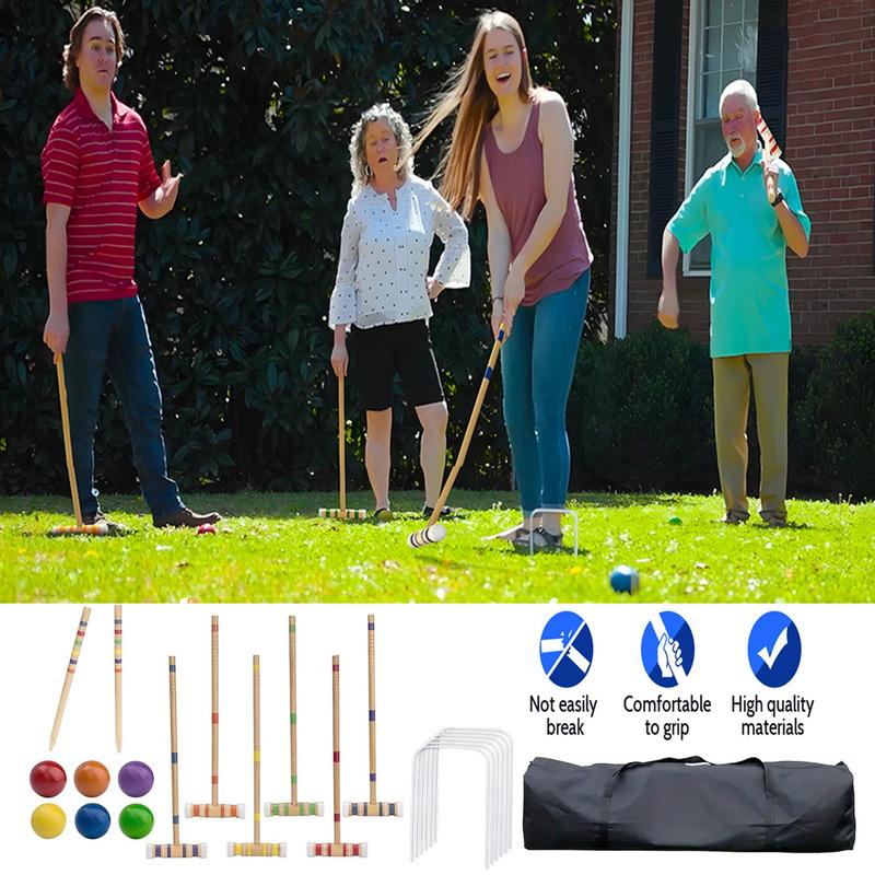 Croquet Set Lawn - ชุดโครเกต์ตลกเกมสนามหญ้ากลางแจ้งพร้อมลูกบอลและกระเป๋าถือไม้แบบพกพาชุดกีฬาโบว์ลิ่งไม้แบบใช้ซ้ําได้สําหรับผู้ใหญ่