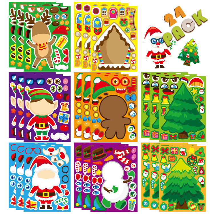 Party Games Instagram - สติ๊กเกอร์ปริศนาคริสต์มาสน่ารัก การ์ตูนซานตาคลอส DIY ทำหน้าตุ๊กตา เกมจิ๊กซอว์ ของเล่นตกแต่งปาร์ตี้แสนสนุก