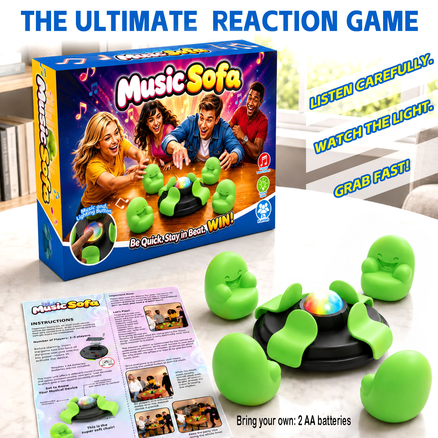 Quick Games Party - เก้าอี้ดนตรีสำหรับเด็ก เกมจับยึด ของเล่นหมุนได้สำหรับงานปาร์ตี้ครอบครัว เกมฝึกสมองแบบเร็วบนโต๊ะ