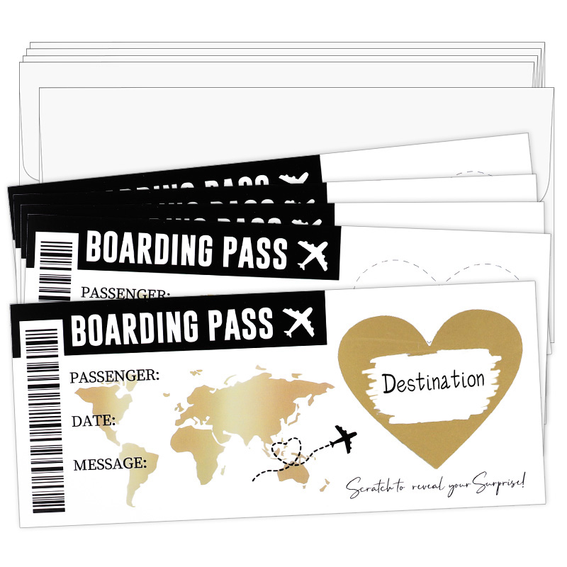 Party Games Game Pass - 1 ชุดบอร์ดดิ้งพาสขูดการ์ดเกมพร้อมซองจดหมายตั๋วเดินทางของขวัญเซอร์ไพรส์สำหรับงานแต่งงานวันเกิดปาร์ตี้วันหยุดคริสต์มาส