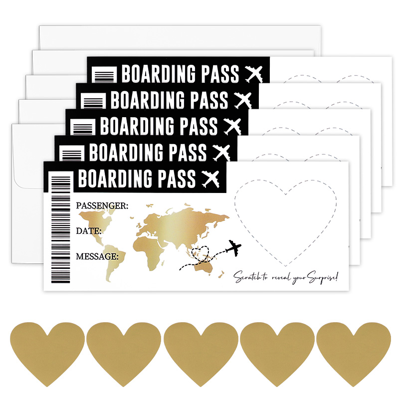 Party Games Game Pass - การ์ดขูดรางวัลธีมบัตรขึ้นเครื่องบิน 1 ชุด พร้อมซองจดหมาย สำหรับงานแต่งงาน งานวันเกิด