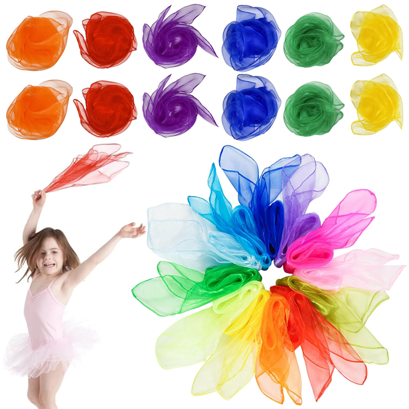 Party Games No Props - หกสีผ้าพันคอผ้าไหม Party Favors Stage Performance Props