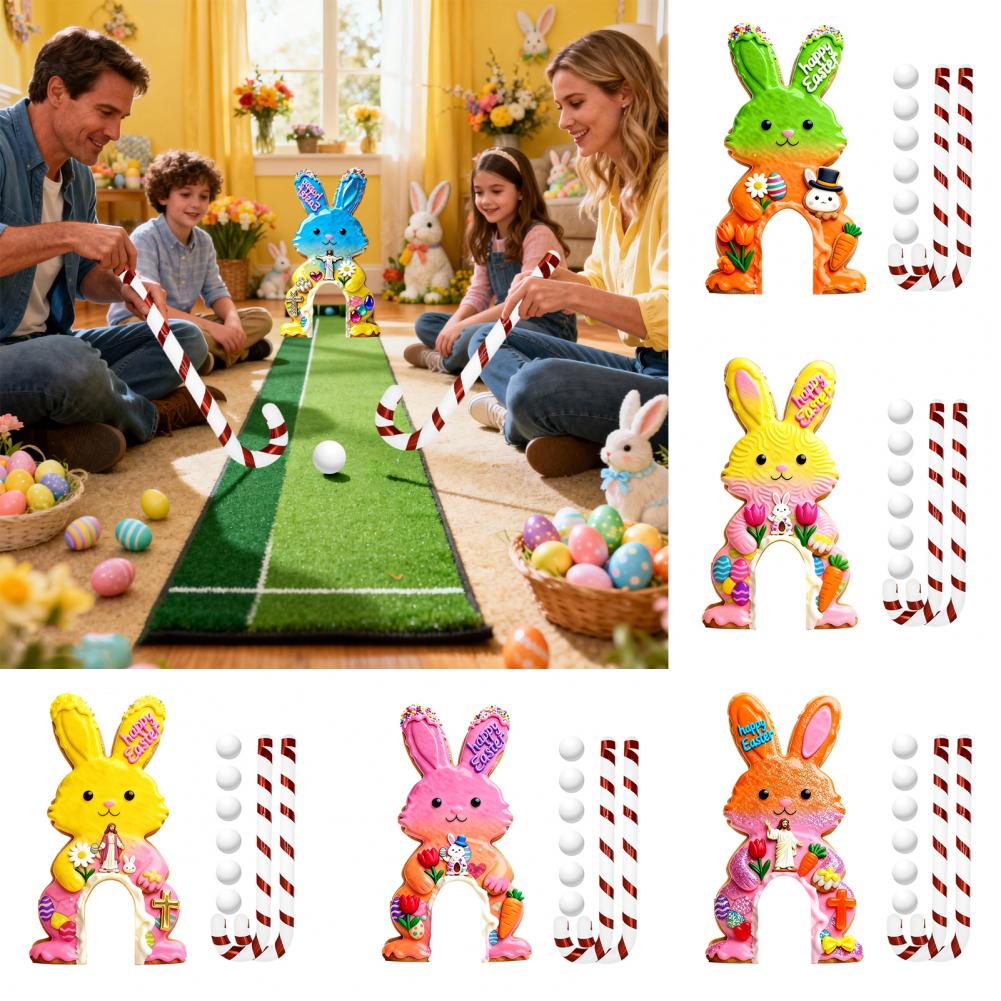 Party Games Golf - ชุดเกมมินิกอล์ฟกระต่ายอีสเตอร์สำหรับครอบครัว พร้อมไม้พัตเตอร์ ลูกกอล์ฟ และไม้เท้าขนมหวาน ของเล่นสำหรับงานปาร์ตี้วันหยุดในร่ม สนุกสนานในวันอีสเตอร์